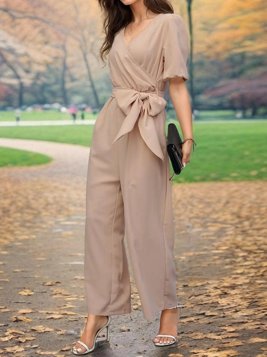 Chic tied sleeve wide leg jumpsuit - Love Salve